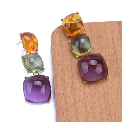 Exaggerated Square Metal Inlay Resin Women'S Drop Earrings