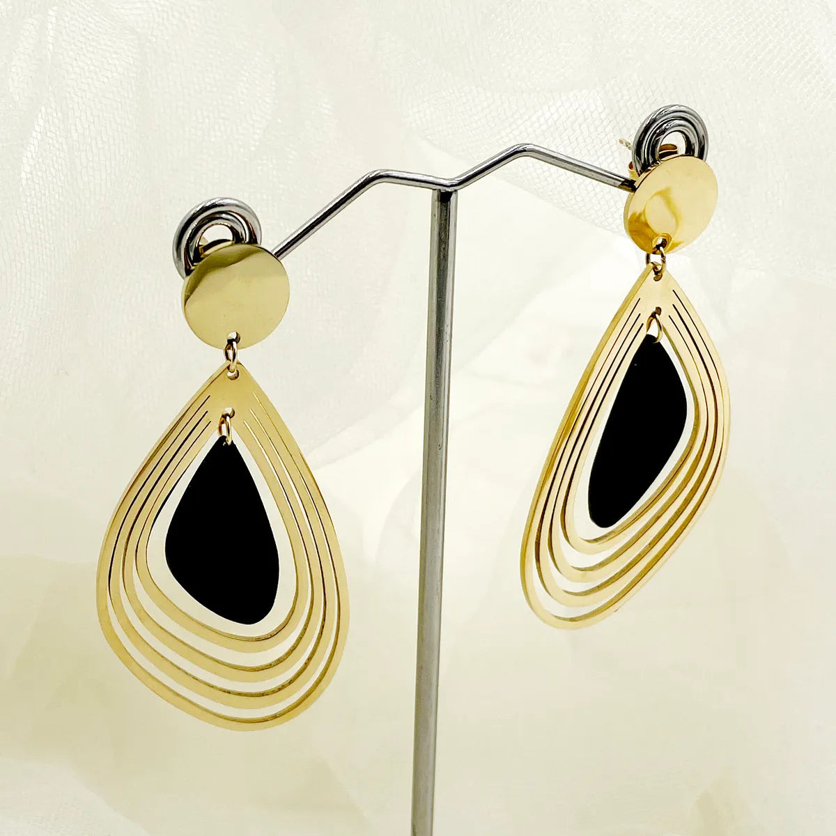 Exaggerated Sweet Artistic Irregular Stainless Steel Arylic Layered Plating Hollow Out Gold Plated Women's Drop Earrings