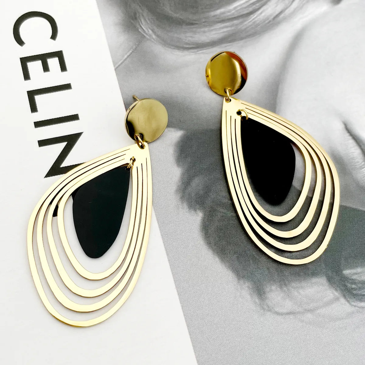 Exaggerated Sweet Artistic Irregular Stainless Steel Arylic Layered Plating Hollow Out Gold Plated Women's Drop Earrings