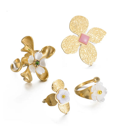 Exaggerated Sweet Flower Stainless Steel Plating Open Rings