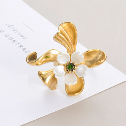 Exaggerated Sweet Flower Stainless Steel Plating Open Rings