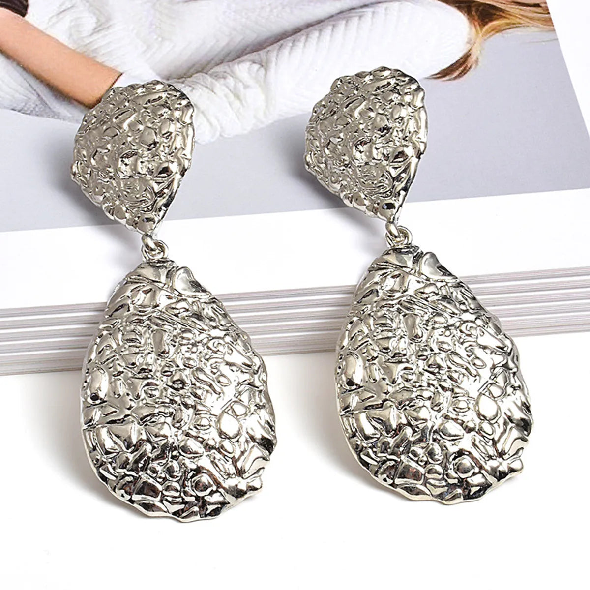 Exaggerated Textured Vintage Waterdrop Metal Earrings