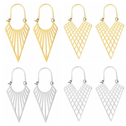 Exaggerated Triangle Plating Hollow Out Titanium Steel Earrings