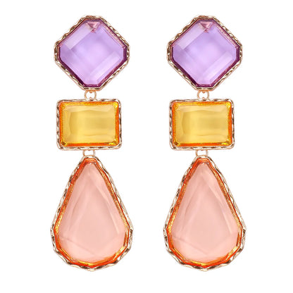 Exaggerated Water Droplets Rhombus Rectangle Alloy Inlay Resin Women'S Drop Earrings