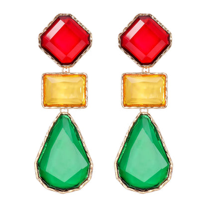 Exaggerated Water Droplets Rhombus Rectangle Alloy Inlay Resin Women'S Drop Earrings