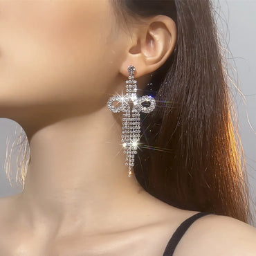 Exaggerated Water Droplets Tassel Rhinestone Inlay Rhinestones Drop Earrings 1 Pair