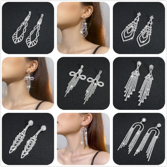 Exaggerated Water Droplets Tassel Rhinestone Inlay Rhinestones Drop Earrings 1 Pair