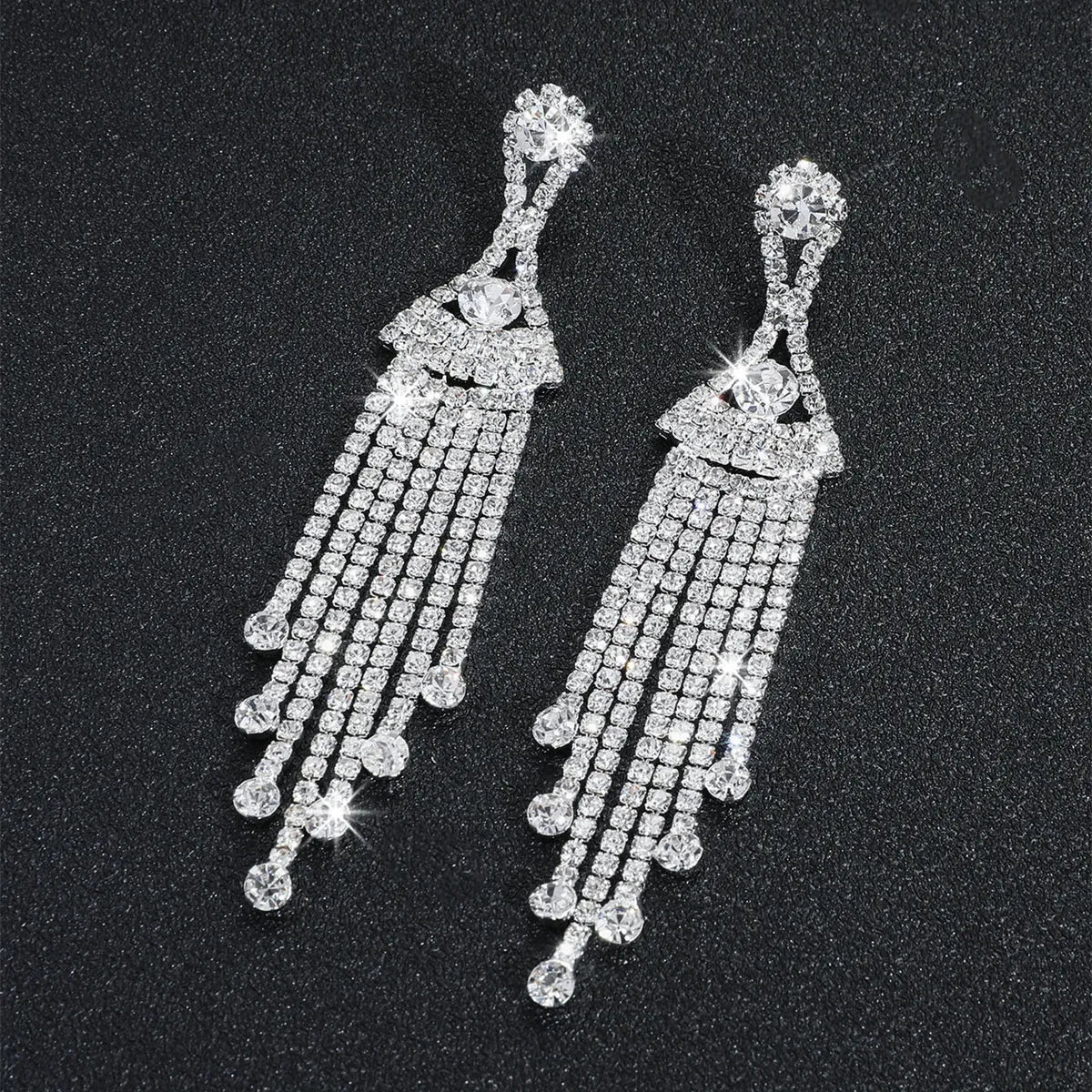 Exaggerated Water Droplets Tassel Rhinestone Inlay Rhinestones Drop Earrings 1 Pair