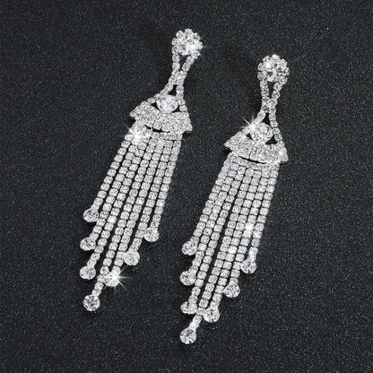 Exaggerated Water Droplets Tassel Rhinestone Inlay Rhinestones Drop Earrings 1 Pair