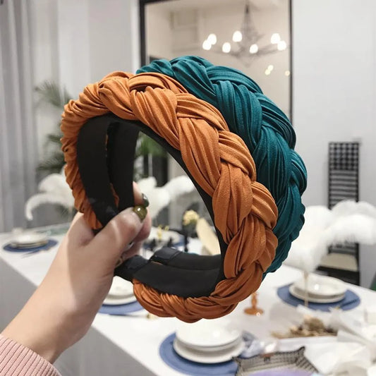 Explosion Style Hair Accessories Solid Color Pleated Fabric Twist Braids Wide-Band Hair Hoop