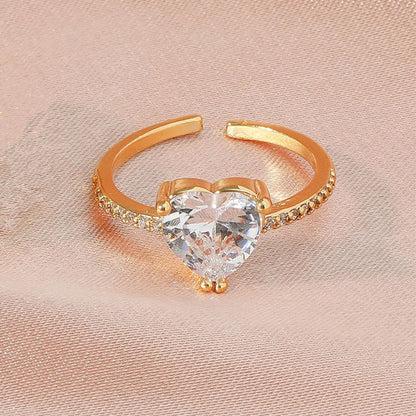 Wholesale Jewelry Classic Style Heart Metal Zircon Open Rings