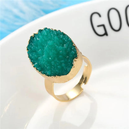 Exquisite Oval Ring Wedding Gold Ring Imitation Natural Stone Resin Adjustable Ring