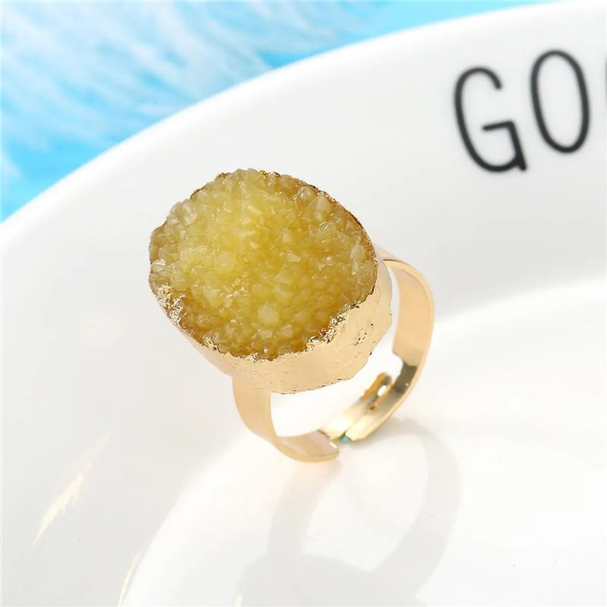 Exquisite Oval Ring Wedding Gold Ring Imitation Natural Stone Resin Adjustable Ring