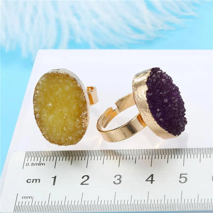 Exquisite Oval Ring Wedding Gold Ring Imitation Natural Stone Resin Adjustable Ring