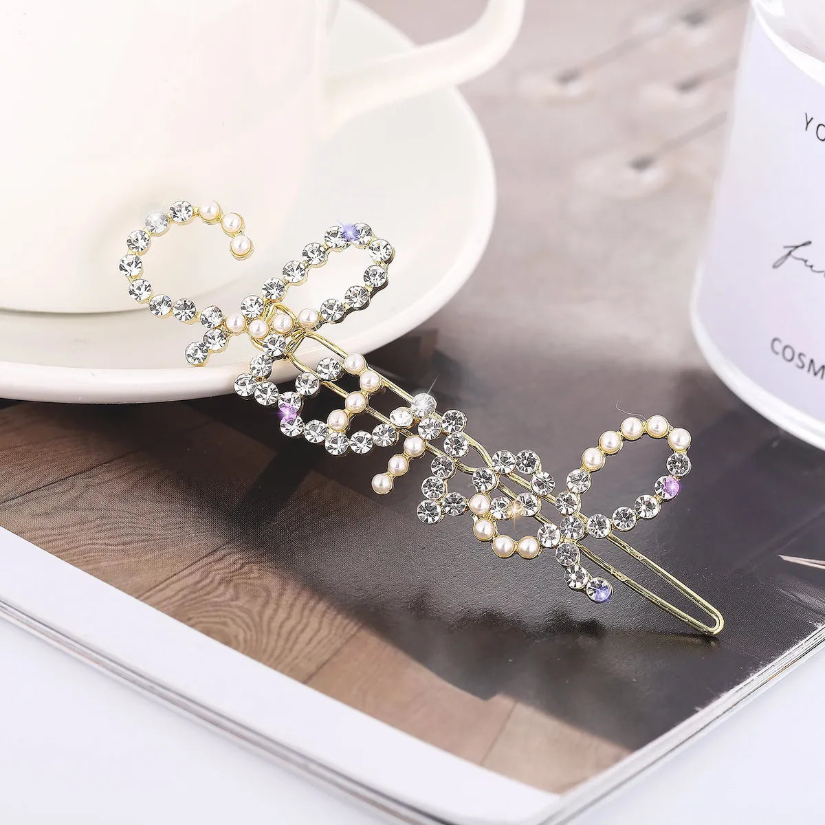 F1726 Cen Fan Hair Accessories Online Celebrity  Xiaoxiang Letter Pearl Rhinestone Frog Clip Bangs Buckle Clip  Hairpin