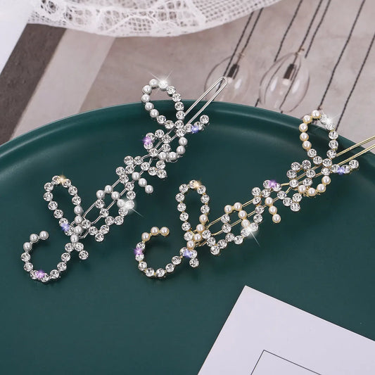 F1726 Cen Fan Hair Accessories Online Celebrity  Xiaoxiang Letter Pearl Rhinestone Frog Clip Bangs Buckle Clip  Hairpin