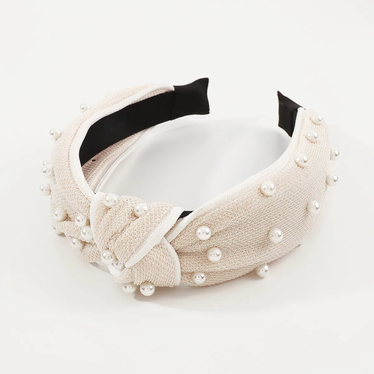 F4696 Cross-Border New Arrival Fashion Knotted Fabric Imitation Pearl Headband Female Personality Beaded High Skull Top Headband Hair Accessories