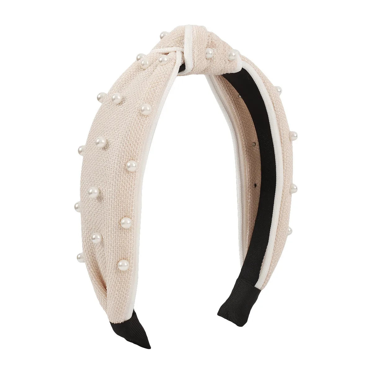 F4696 Cross-Border New Arrival Fashion Knotted Fabric Imitation Pearl Headband Female Personality Beaded High Skull Top Headband Hair Accessories