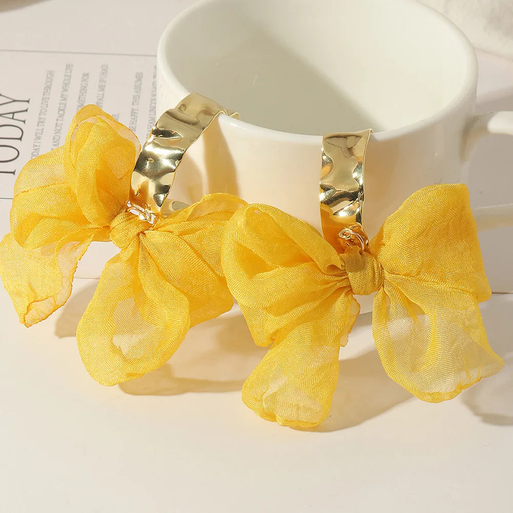 Fabric Yarn Bow Knot Earrings Mori Girls C-Shaped Earrings