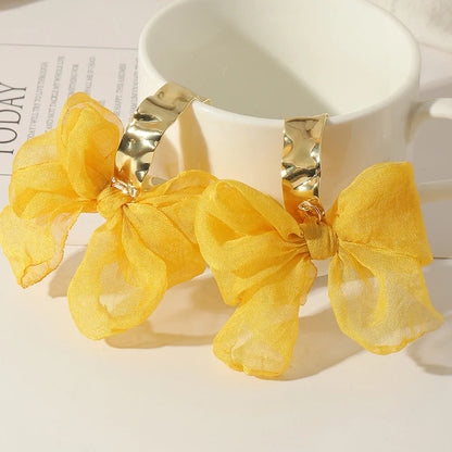 Fabric Yarn Bow Knot Earrings Mori Girls C-Shaped Earrings