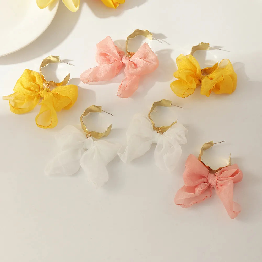 Fabric Yarn Bow Knot Earrings Mori Girls C-Shaped Earrings