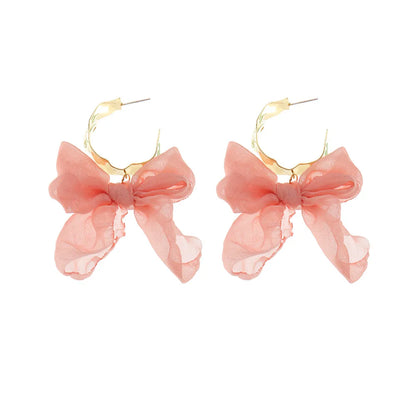 Fabric Yarn Bow Knot Earrings Mori Girls C-Shaped Earrings