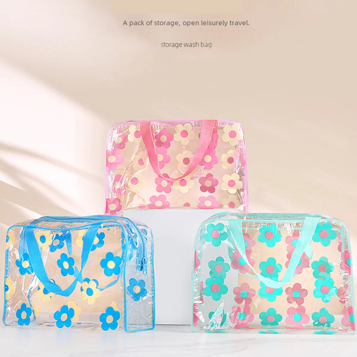 Factory Direct Transparent Printed Cosmetic Bag Portable Large Capacity Waterproof Pvc Storage Bag Men'S Portable Wash Bag