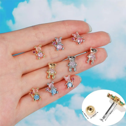 Fairy Stick Bear Ear Bone Screw Piercing Stars Ear Studs