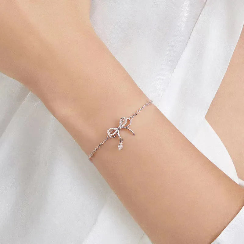 Fairy Style Alloy Bow Bracelet Daily Electroplating Artificial Diamond