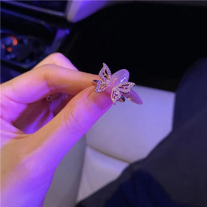 Fairy Style Butterfly Copper Plating Inlay Artificial Diamond Open Ring