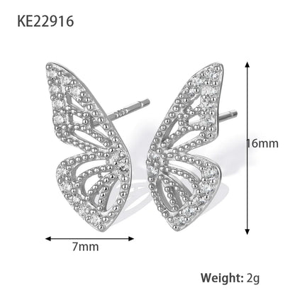 Fairy Style Butterfly Metal Plating Hollow Out Inlay Artificial Diamond 18k Gold Plated Silver Plated Women'S Ear Studs