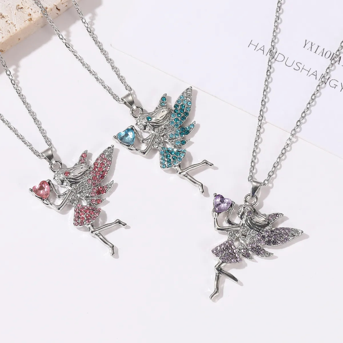 Fairy Style Cartoon Character Heart Shape Alloy Inlay Zircon Women'S Pendant Necklace