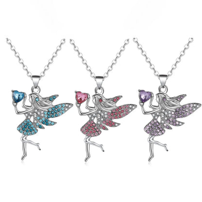 Fairy Style Cartoon Character Heart Shape Alloy Inlay Zircon Women'S Pendant Necklace