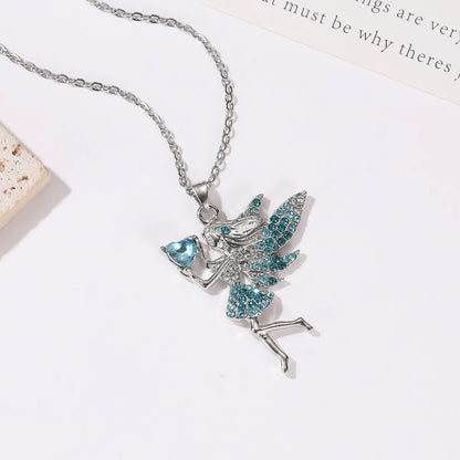 Fairy Style Cartoon Character Heart Shape Alloy Inlay Zircon Women'S Pendant Necklace