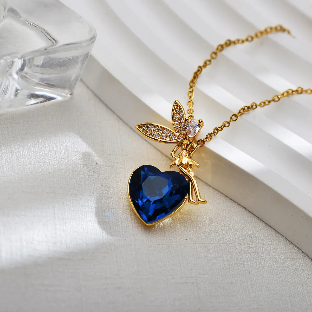 Fairy Style Cartoon Character Heart Shape Titanium Steel Copper Inlay Zircon Pendant Necklace