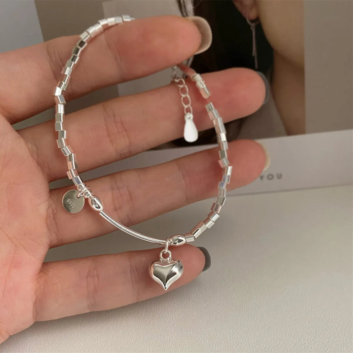 Fairy Style Elegant Heart Shape Sterling Silver Charm Polishing Bracelets