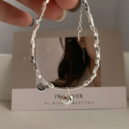 Fairy Style Elegant Heart Shape Sterling Silver Charm Polishing Bracelets