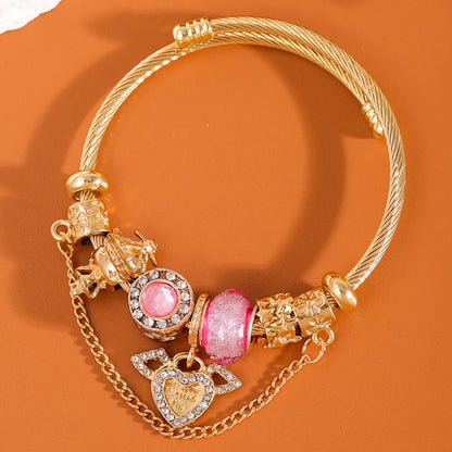 Fairy Style Elegant Lady Heart Shape Alloy Inlay Rhinestones Gold Plated Women'S Bangle