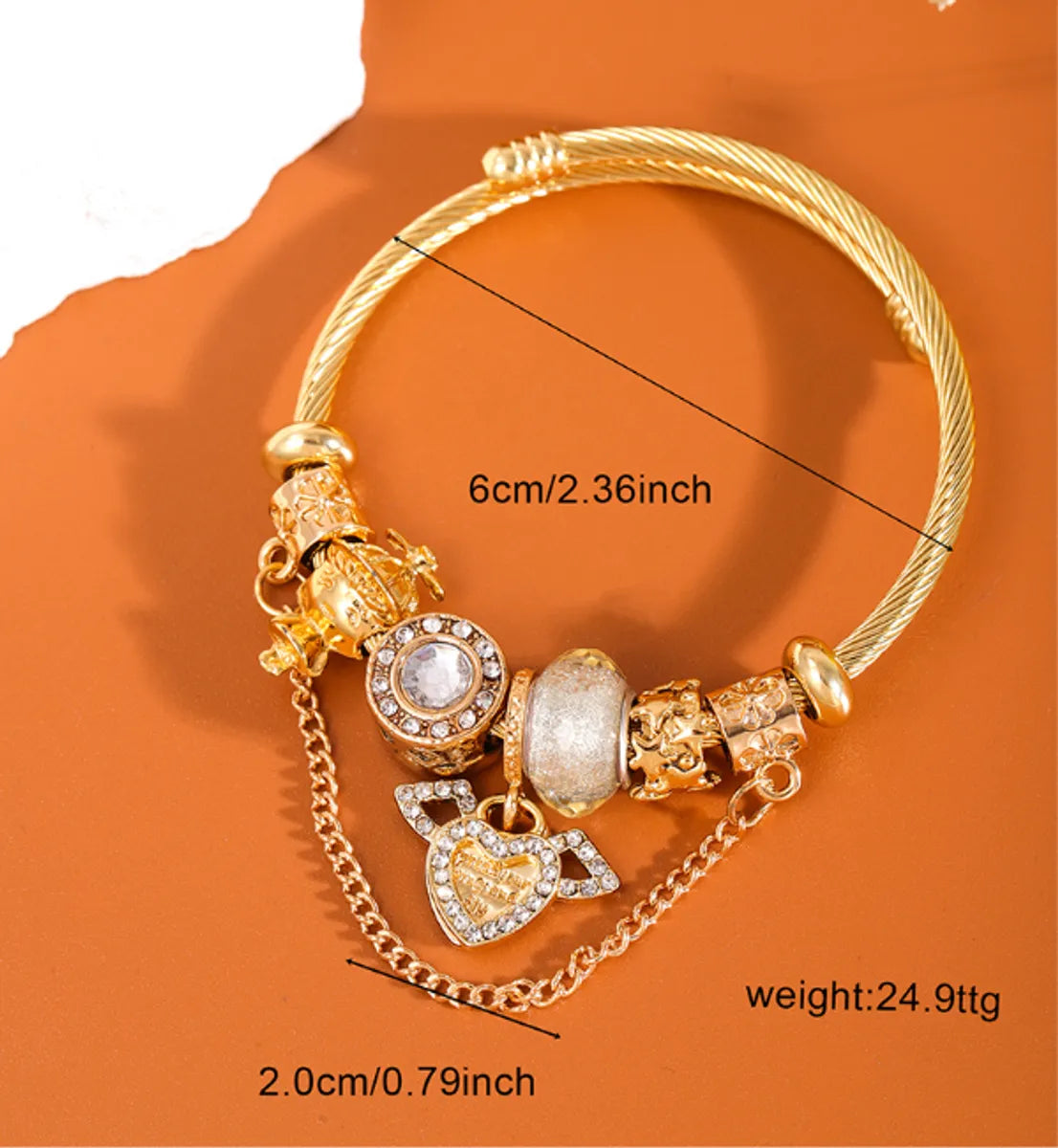 Fairy Style Elegant Lady Heart Shape Alloy Inlay Rhinestones Gold Plated Women'S Bangle