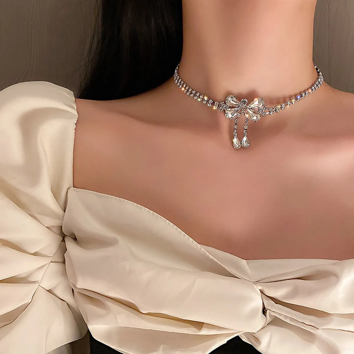 Fairy Style Elegant Lady Water Droplets Alloy Plating Inlay Rhinestones Women'S Choker