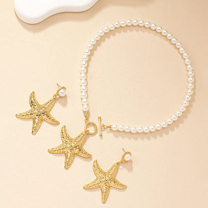 Fairy Style Elegant Starfish Alloy Plastic Ferroalloy Plating 14k Gold Plated Women's Earrings Necklace