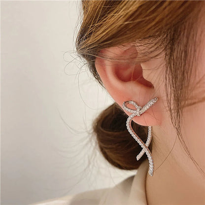 Fairy Style Elegant Streetwear Geometric Butterfly Bow Knot Alloy Inlay Zircon Women'S Drop Earrings