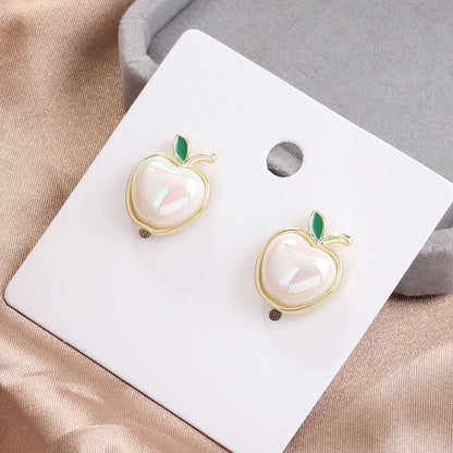 Fairy Style Korean Style Apple Alloy Inlay Artificial Pearls Shell Women'S Ear Studs