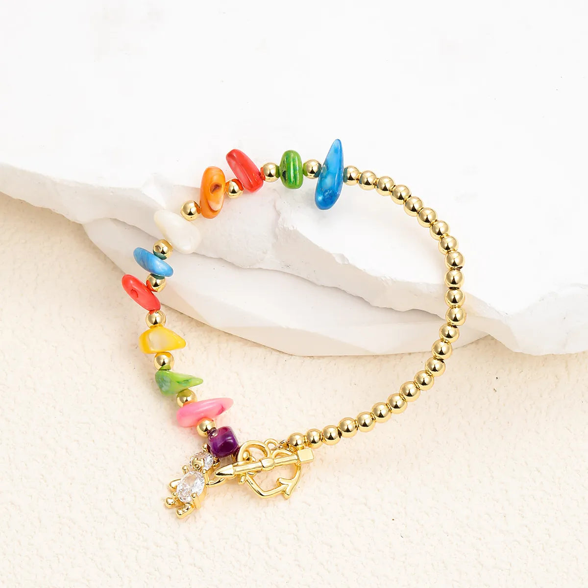 Fairy Style Princess Heart Shape Rose Stainless Steel Glass Steel Beaded Plating Inlay Zircon 18k Gold Plated Bracelets