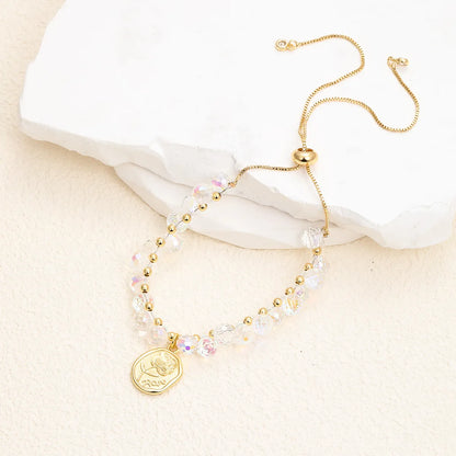 Fairy Style Princess Heart Shape Rose Stainless Steel Glass Steel Beaded Plating Inlay Zircon 18k Gold Plated Bracelets