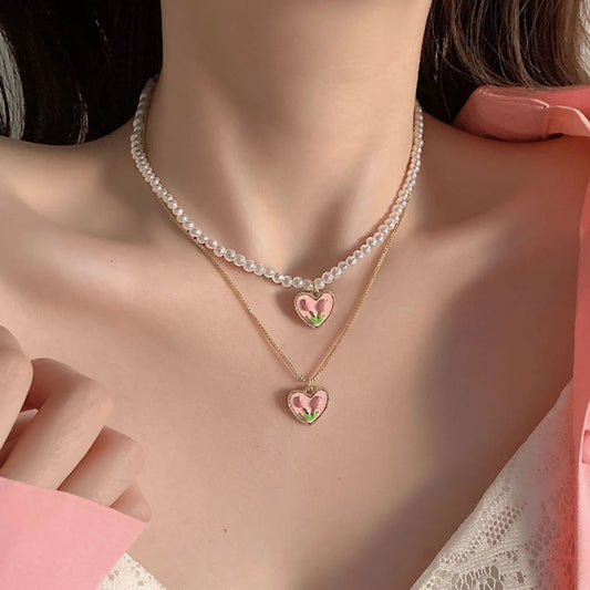 Fairy Style Princess Sweet Tulip Imitation Pearl Alloy Plating Inlay Artificial Crystal Gold Plated Silver Plated Women's Choker