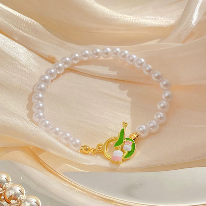 Fairy Style Princess Sweet Tulip Imitation Pearl Alloy Plating Inlay Artificial Crystal Gold Plated Silver Plated Women's Choker