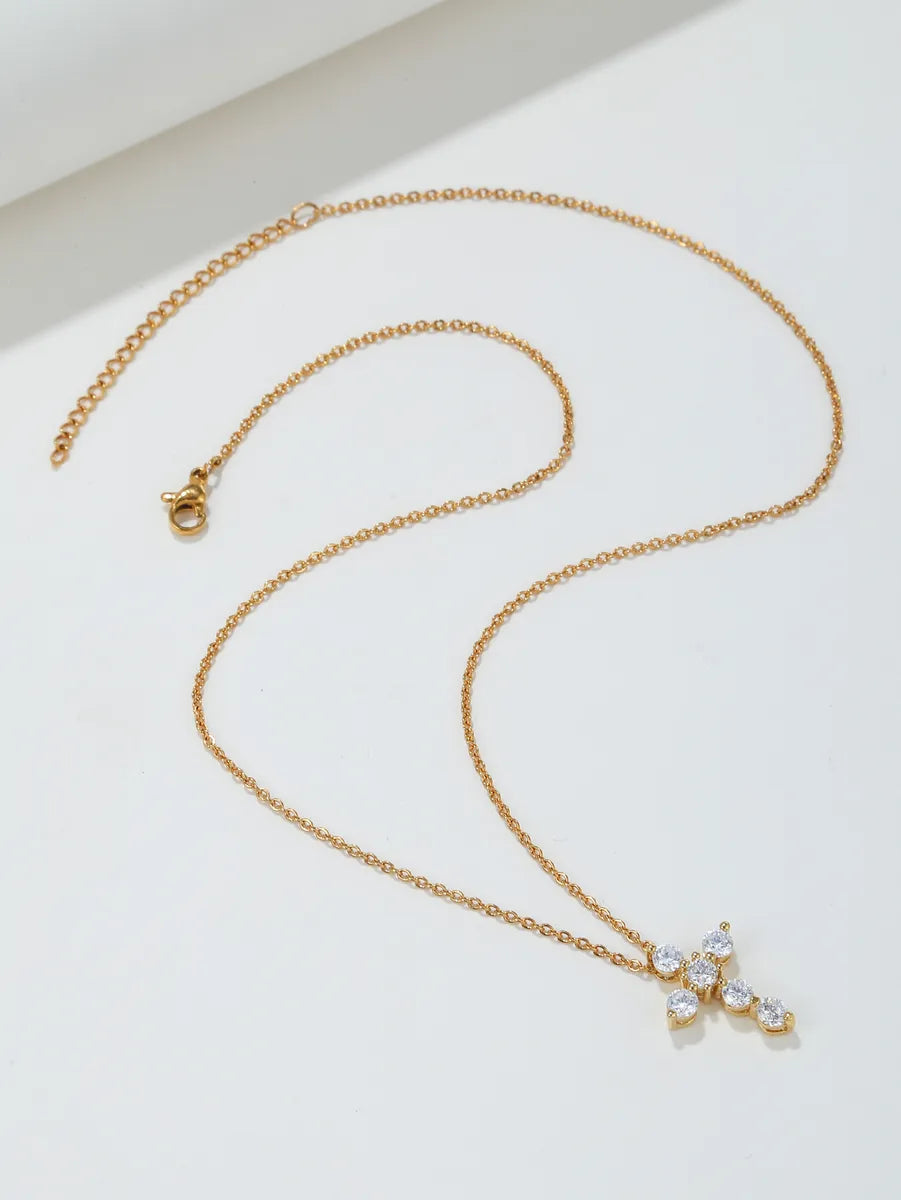 Fairy Style Simple Style Cross Copper 18k Gold Plated Zircon Pendant Necklace In Bulk