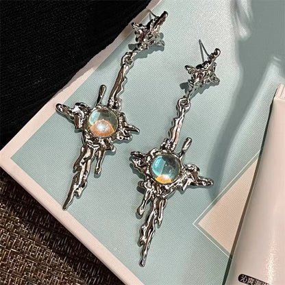 Fairy Style Simple Style Irregular Star Alloy Plating Inlay Moonstone Women'S Drop Earrings