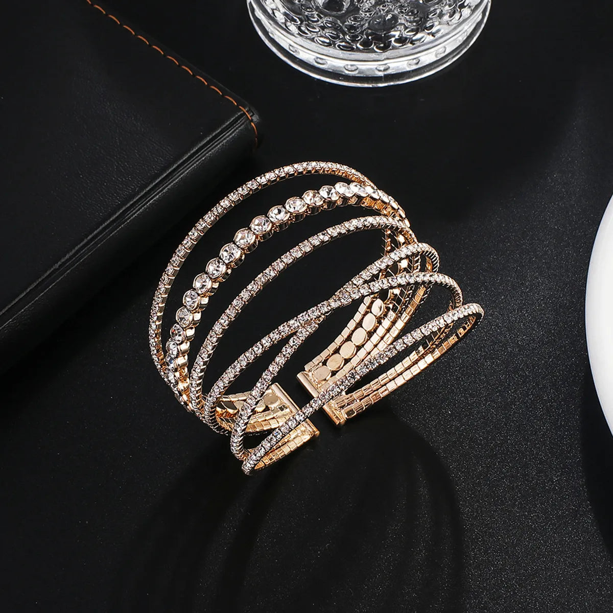 Fairy Style Solid Color Rhinestone Plating Women's Cuff Bracelets